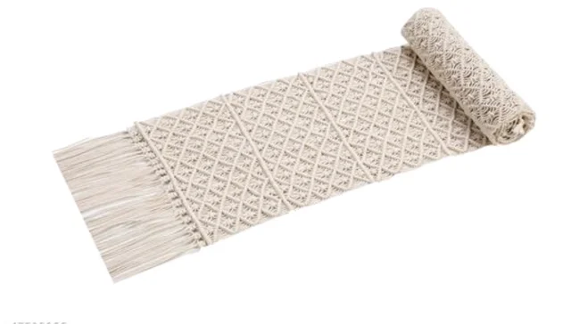 Unique Cotton Table Runner - Free Size, Cream, Cotton, Pack of1